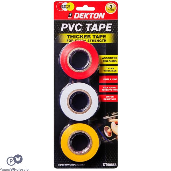 DEKTON PVC TAPE EXTRA STRONG ASSORTED COLOURS 3 PACK