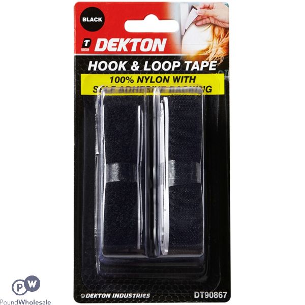 Dekton Black Nylon Hook & Loop Tape 20mm X 1m