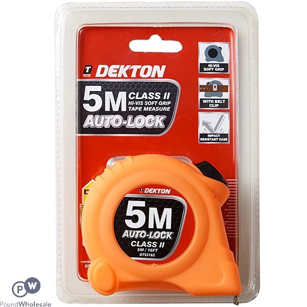 Dekton Auto-lock Hi-vis Soft Grip Tape Measure 5m