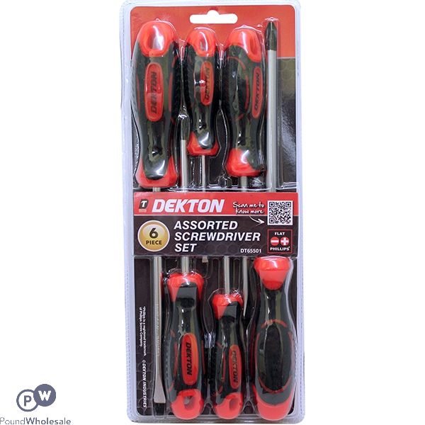 DEKTON FLAT & PHILLIPS SCREWDRIVER SET ASSORTED 6PC BLISTER CARD