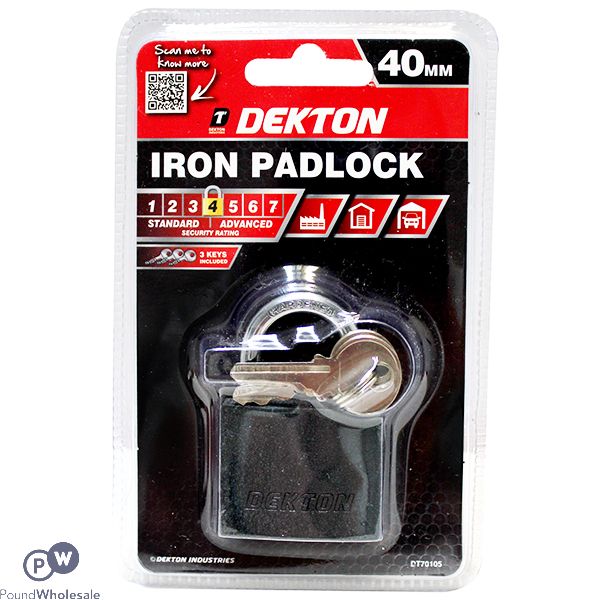 Dekton 40mm Iron Padlock With 3 Keys