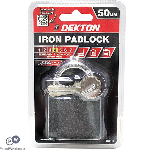 Dekton 50mm Iron Padlock With 3 Keys