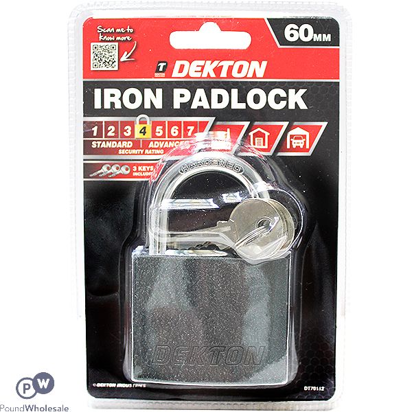 Dekton 60mm Iron Padlock With 3 Keys