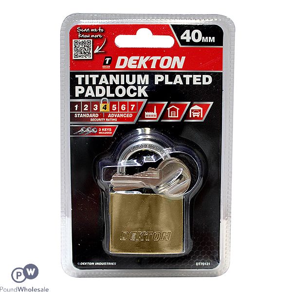 Dekton 40mm Titanium Plated Padlock With 3 Keys