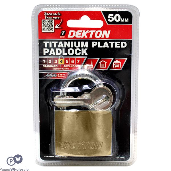 DEKTON 50MM TITANIUM PLATED PADLOCK WITH 3 KEYS