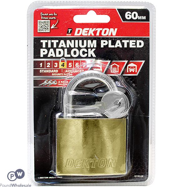 Dekton 60mm Titanium Plated Padlock With 3 Keys