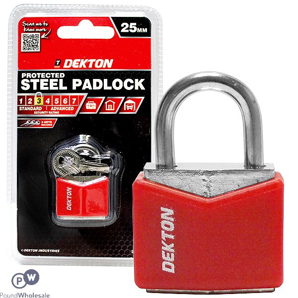 Dekton 25mm Protected Steel Padlock With 3 Keys