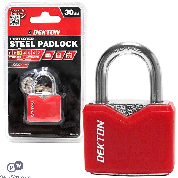 Dekton 30mm Protected Steel Padlock With 3 Keys