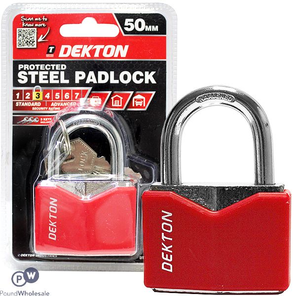 DEKTON 50MM PROTECTED STEEL PADLOCK WITH 3 KEYS