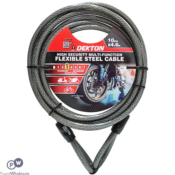 Dekton High Security Multi-function Black Flexible Steel Cable 10mm X 4.6m