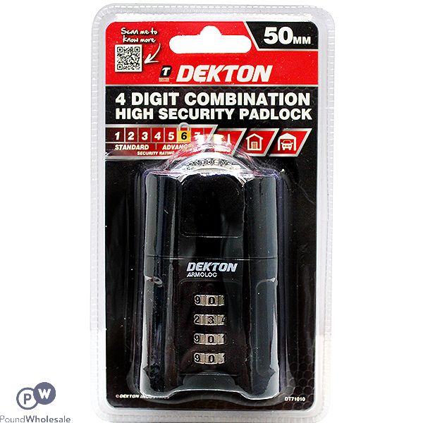 DEKTON 4 DIGIT COMBINATION HIGH SECURITY PADLOCK 50MM