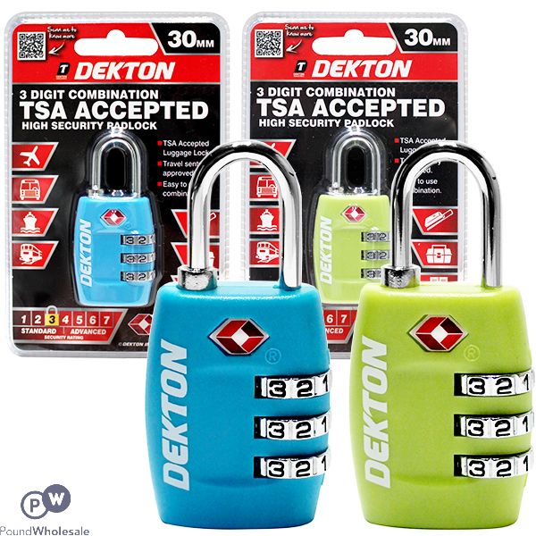 Dekton 3 Digit Combination Tsa Accepted High Security Padlock 30mm Assorted