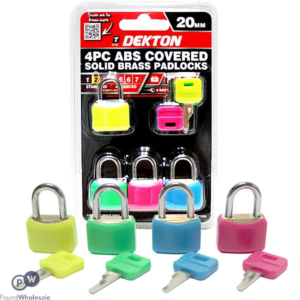 Dekton 20mm Abs Covered Solid Brass Padlock Assorted Colours 4pc