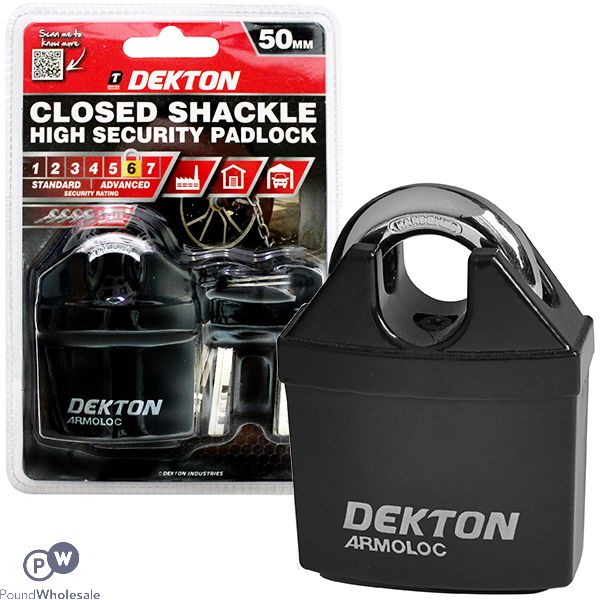 DEKTON 50MM CLOSED SHACKLE HIGH SECURITY PADLOCK WITH 4 KEYS