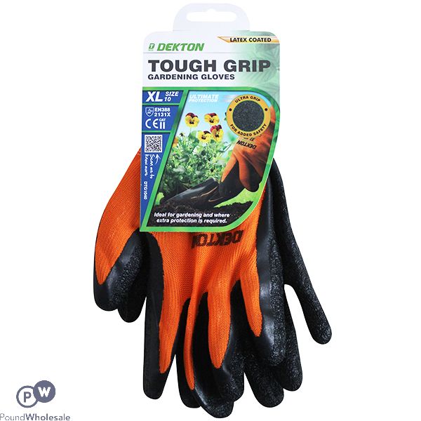 DEKTON TOUGH GRIP LATEX COATED GARDENING GLOVES 10/XL