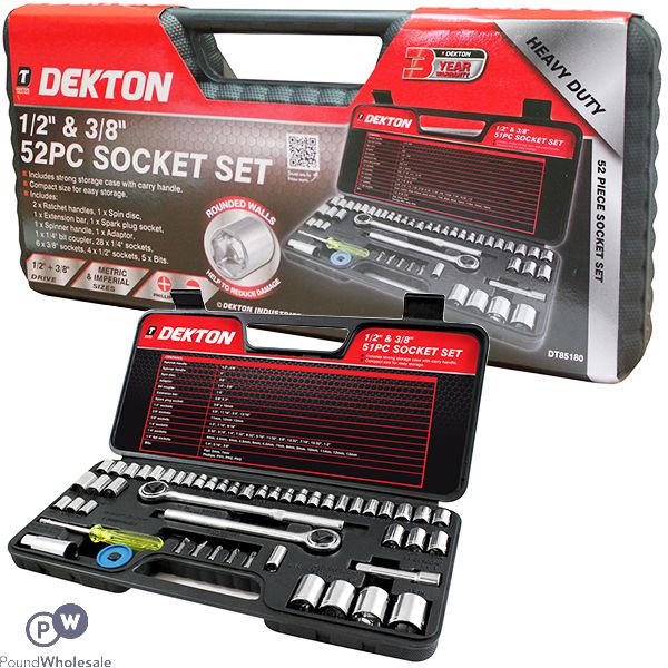 Dekton 1/2" & 3/8" Heavy Duty Socket Set 52pc