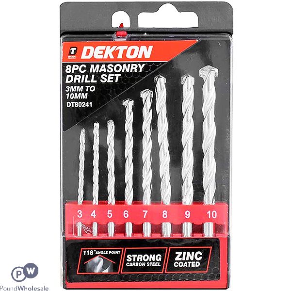 DEKTON MASONRY DRILL BIT SET 3MM-10MM 8PC