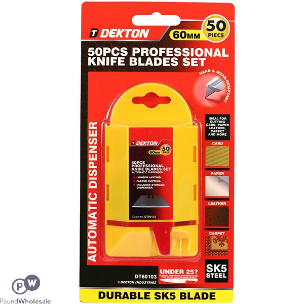 Dekton Professional 60mm Knife Blades & Automatic Dispenser Set 50 Pack