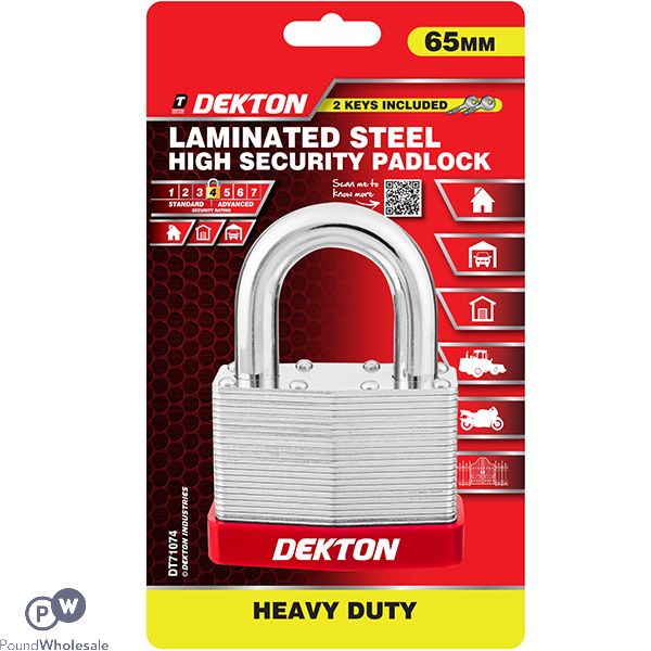 Dekton Laminated Steel High Security Padlock With 2 Keys 65mm