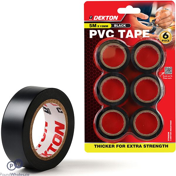 Dekton Extra Thick Black Pvc Tape 5m X 15mm 6 Pack