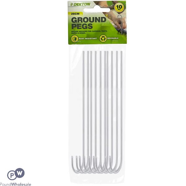 Dekton Galvanised Steel Ground Pegs 26cm 10 Pack