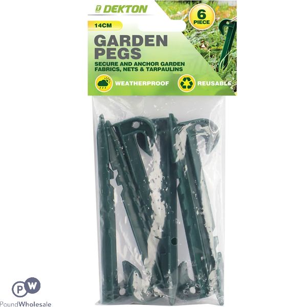Dekton 14cm Green Plastic Garden Pegs 6 Pack
