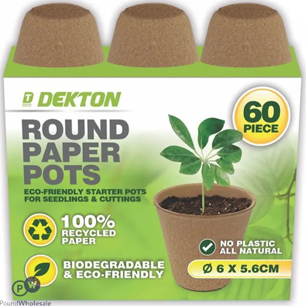 Dekton Biodegradable Round Paper Plant Pots 6cm X 5.6cm 60 Pack