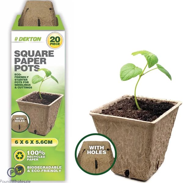 Dekton Biodegradable Square Paper Plant Pots 6cm X 5.6cm 20 Pack