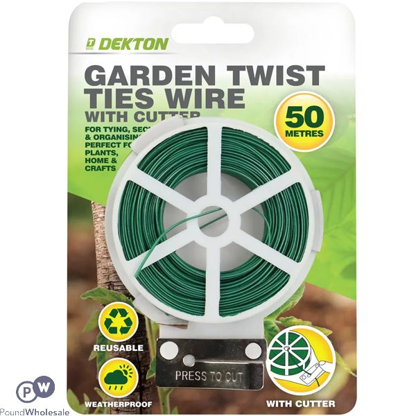 Dekton Green Garden Twist Ties Wire With Cutter 50m