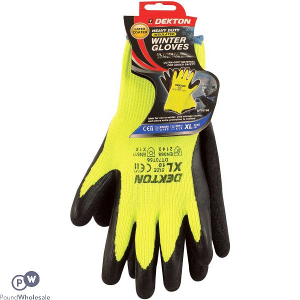 Dekton Insulated Gloves Ce Cat 2 En388, En511 Black/ Hi Vis Green Latex 10/xl