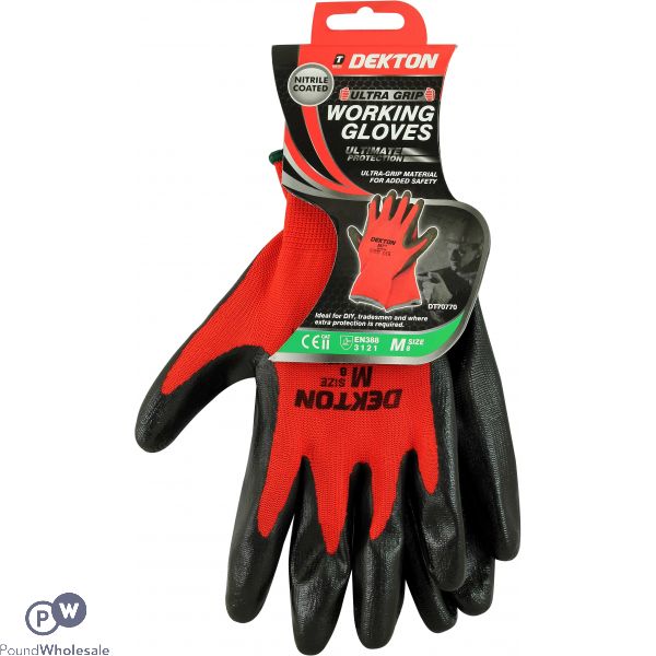 Dekton Ultra Grip Working Gloves Black/red Nitrile 8/m