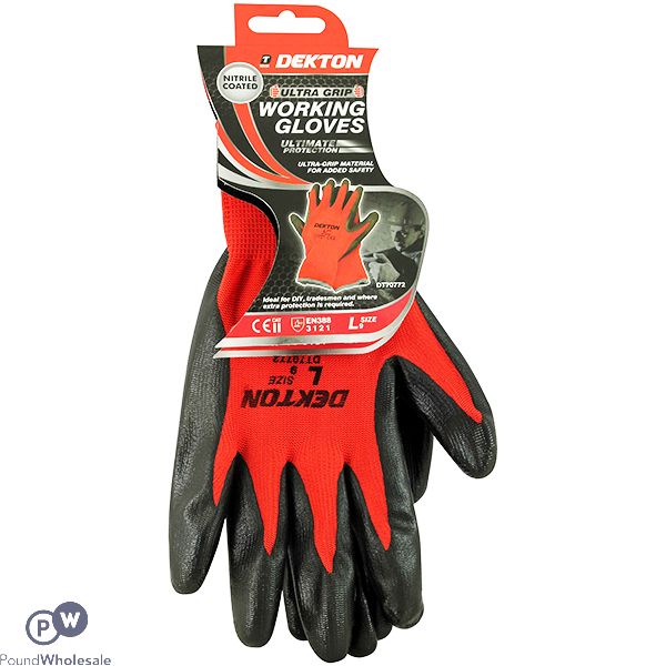 Dekton Ultra Grip Black/Red Nitrile Working Gloves Size 9 Large