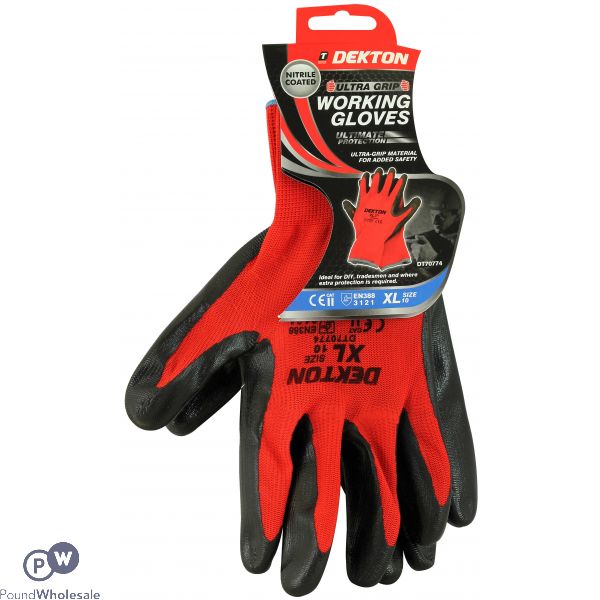 Dekton Ultra Grip Working Gloves Black/red Nitrile 10/xl