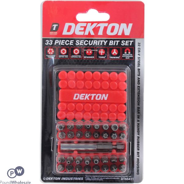 Dekton Cr-v Security Bit Set And Extension Bar In Bit Housing 33pc