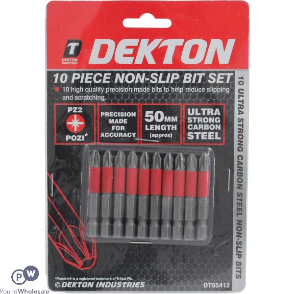 DEKTON 10PC NON-SLIP BIT SET PZ2 POZI* 50MM