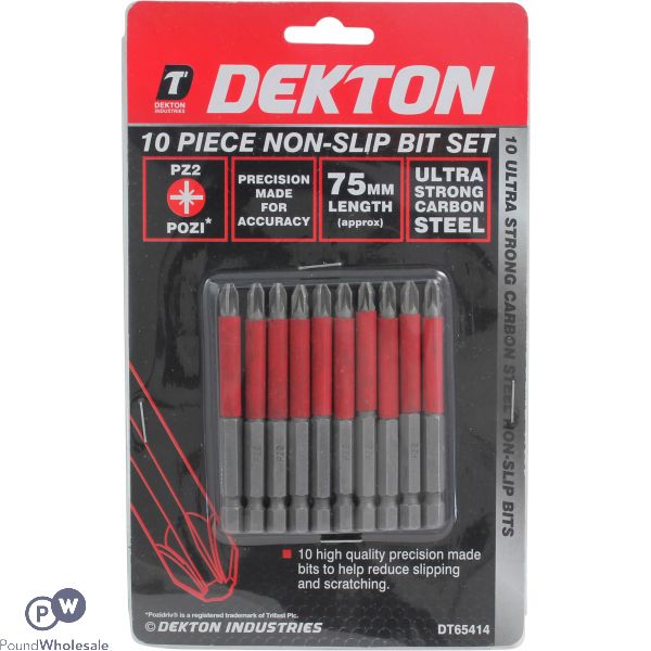 DEKTON 10PC POZI PZ2 NON-SLIP BIT SET 75mm 