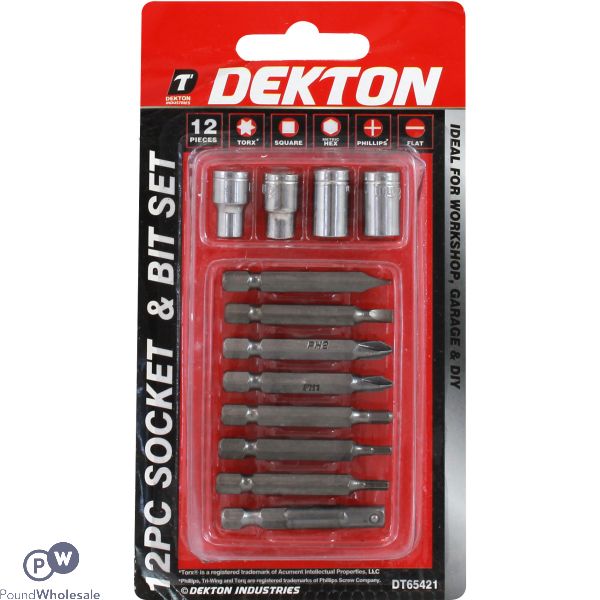 Dekton 12pc Screwdriver Bits And Sockets 