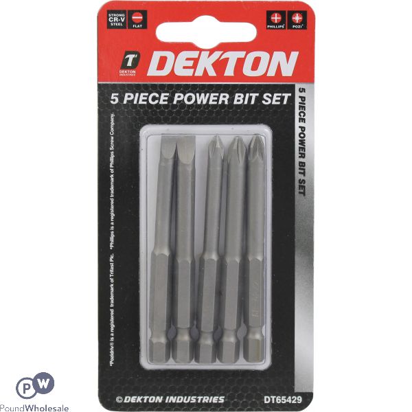 DEKTON 5 PIECE POZI PZ2 POWER BIT SET