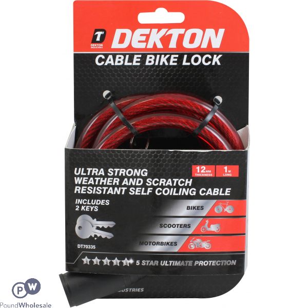 DEKTON 12MM X 1M BIKE LOCK ULTRA STRONG WEATHERPROOF WITH SELF COILING CABLE