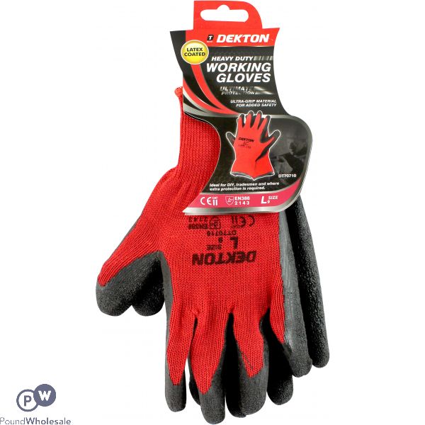 Dekton Heavy Duty Red & Black Latex Working Gloves Size 9 Large