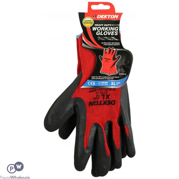 Dekton Heavy Duty Black/Red Latex Working Gloves Size 10 Xl