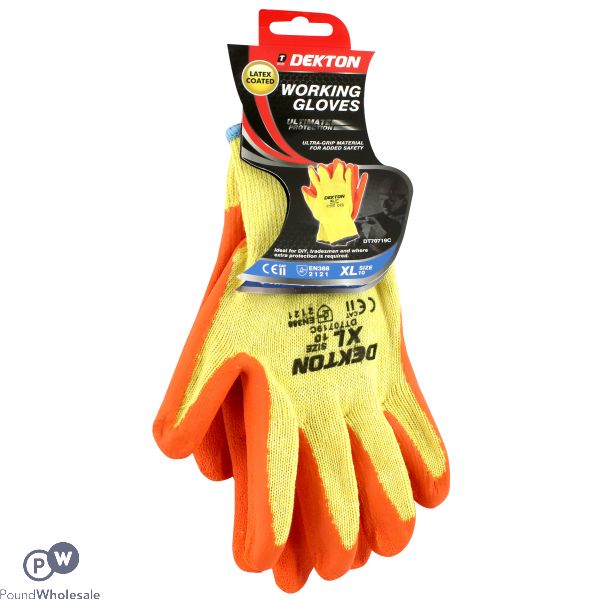 DEKTON ORANGE/CREAM CE CAT 2. EN388 LATEX COATED WORKING GLOVES 10/XL