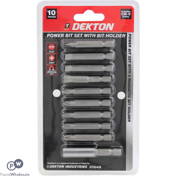 DEKTON POWER FLAT & POZI BIT SET WITH BIT HOLDER 10PC