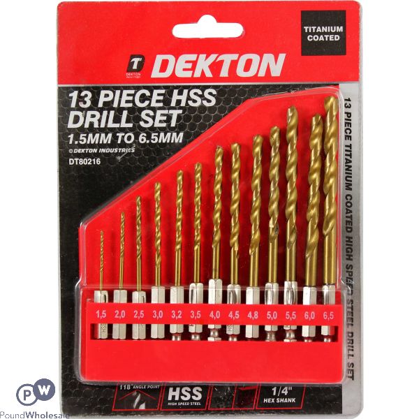 DEKTON 13 PIECE 1/4" SHANK HSS DRILL SET