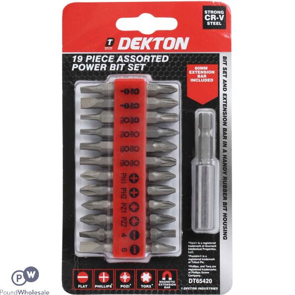 DEKTON 19 PIECE ASSORTED POWER BIT SET