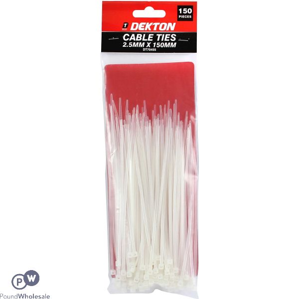 DEKTON CABLE TIES WHITE 2.55MM X 150MM