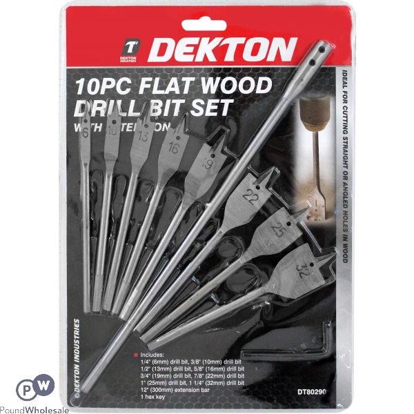 DEKTON 10PC FLAT WOOD DRILL BIT SET