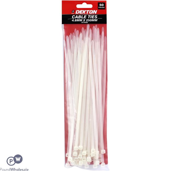 DEKTON CABLE TIES WHITE 4.8MM X 250MM