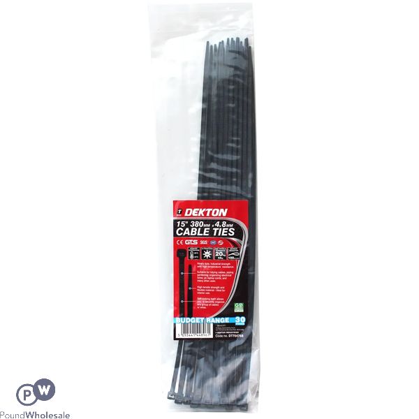 DEKTON CABLE TIES BLACK 4.8MM X 380MM