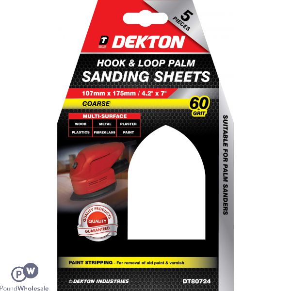 Dekton 107mm X 175mm Hook & Loop Palm Coarse 40 Grit Sanding Sheets 5 Pack